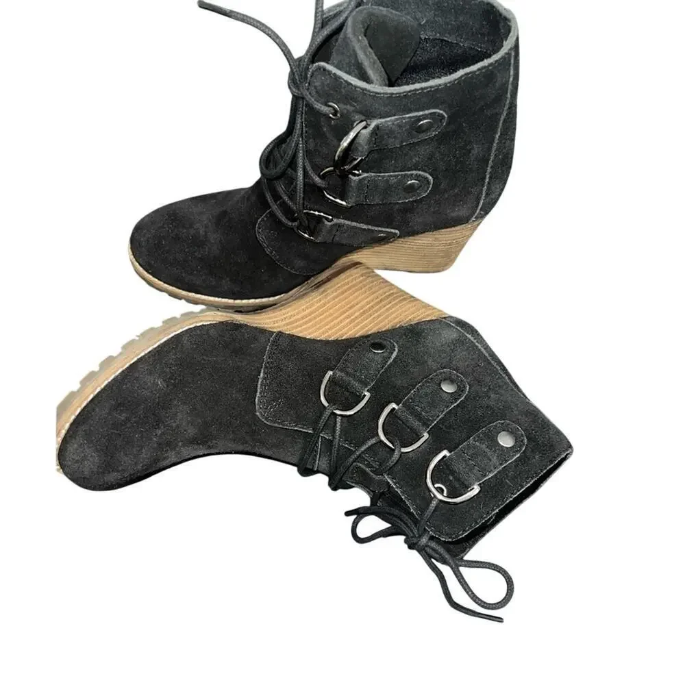 NWOT DIBA True Better Now 3” Wedged Genuine Leather Suede Boots Black SZ 8.5